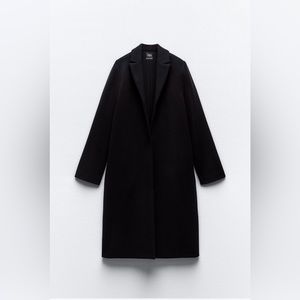 Zara felt textured open front coat with lapel collar and long sleeves.